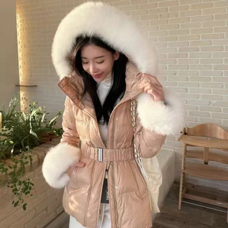 韩国新款真狐狸毛毛短款修身90白鸭绒羽绒服25冬季显瘦保暖外套女