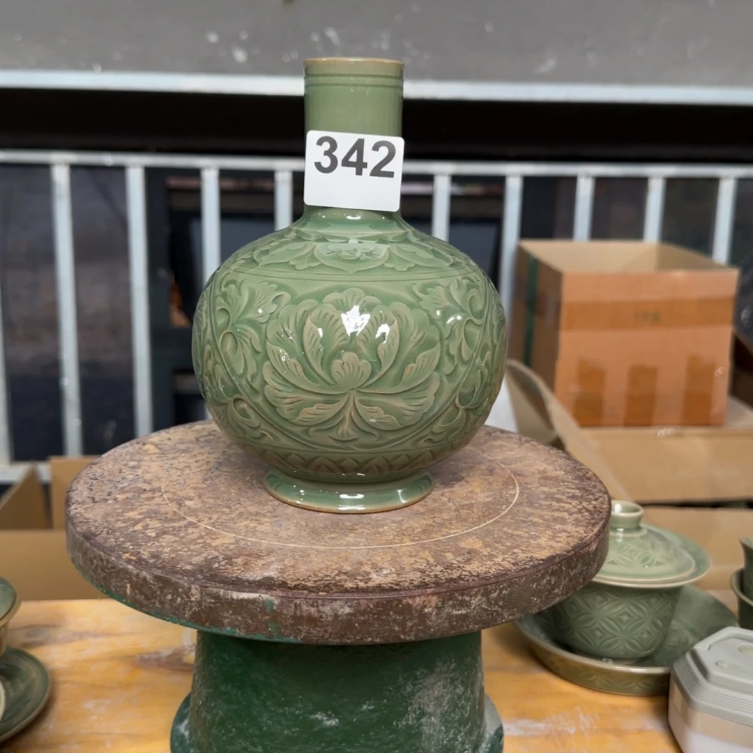 瓷片耀州窑手工花瓶瑕疵不退换