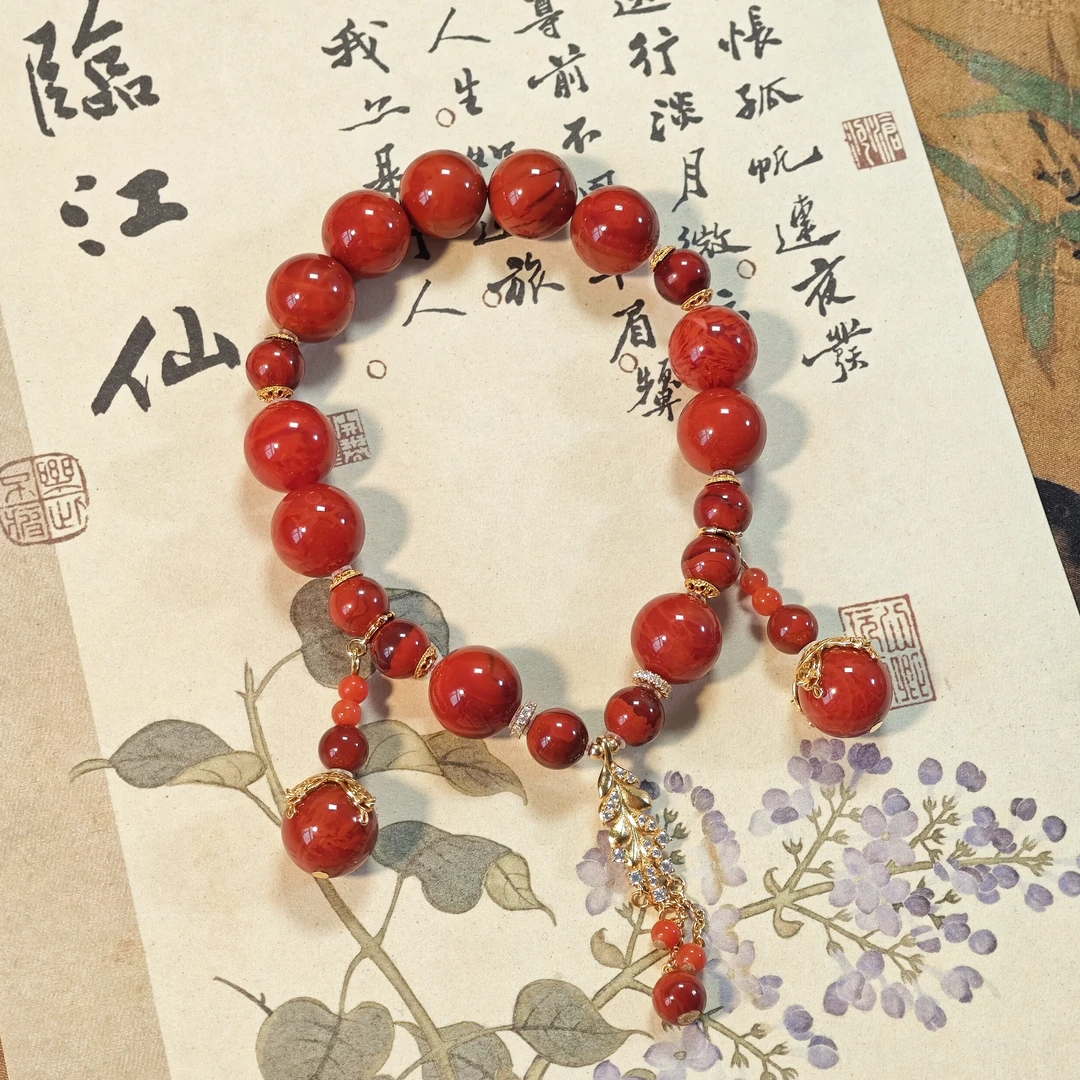 【鸿汐】ZM268307南红圆珠单圈手串diy银饰6-7-11+