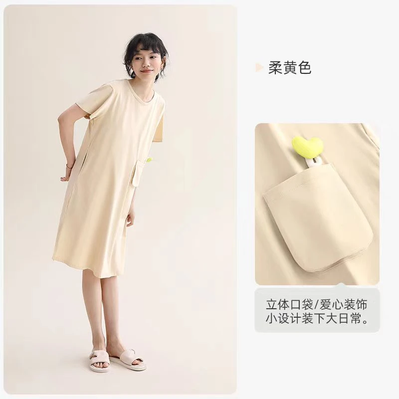 中长款夏季长款短袖简约薄款睡裙日常家居服春夏时尚女士82313