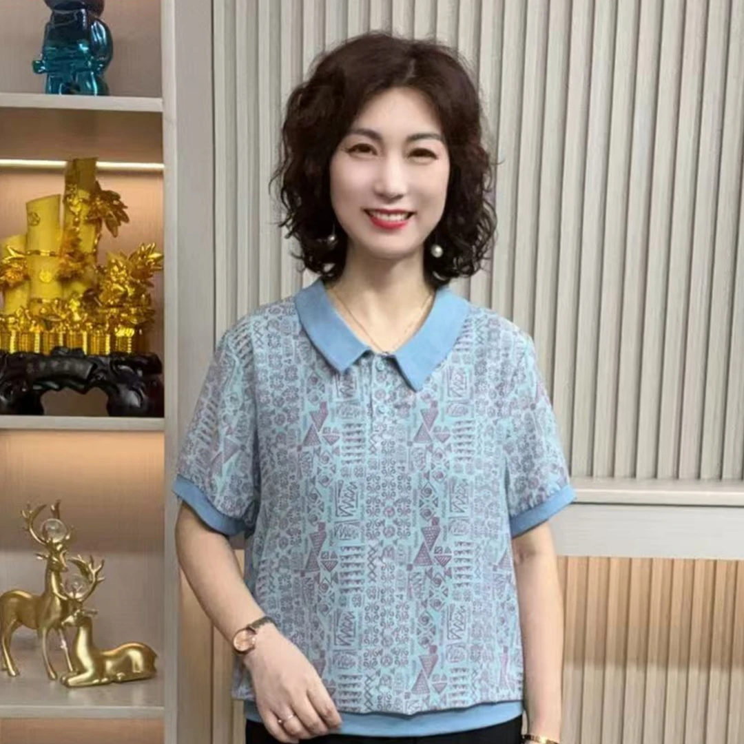 妈妈装流行欧若拉时尚潮牌女装宽松夏装女士独特漂亮上装休闲短袖