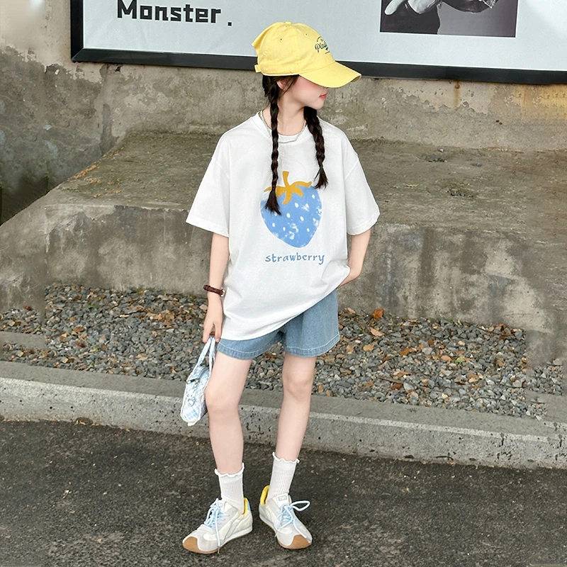 女童夏装短袖t恤短裤两件套宽松休闲中大童2025新款夏季洋气套装