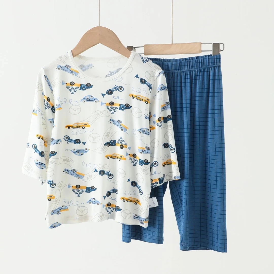 七分袖 莫代尔儿童夏季丝滑套装