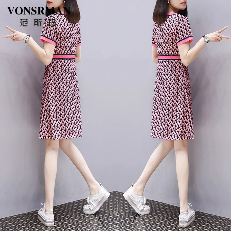 拼接时尚印花收腰连衣裙女夏季2025新款法式小香风减龄显瘦a字裙