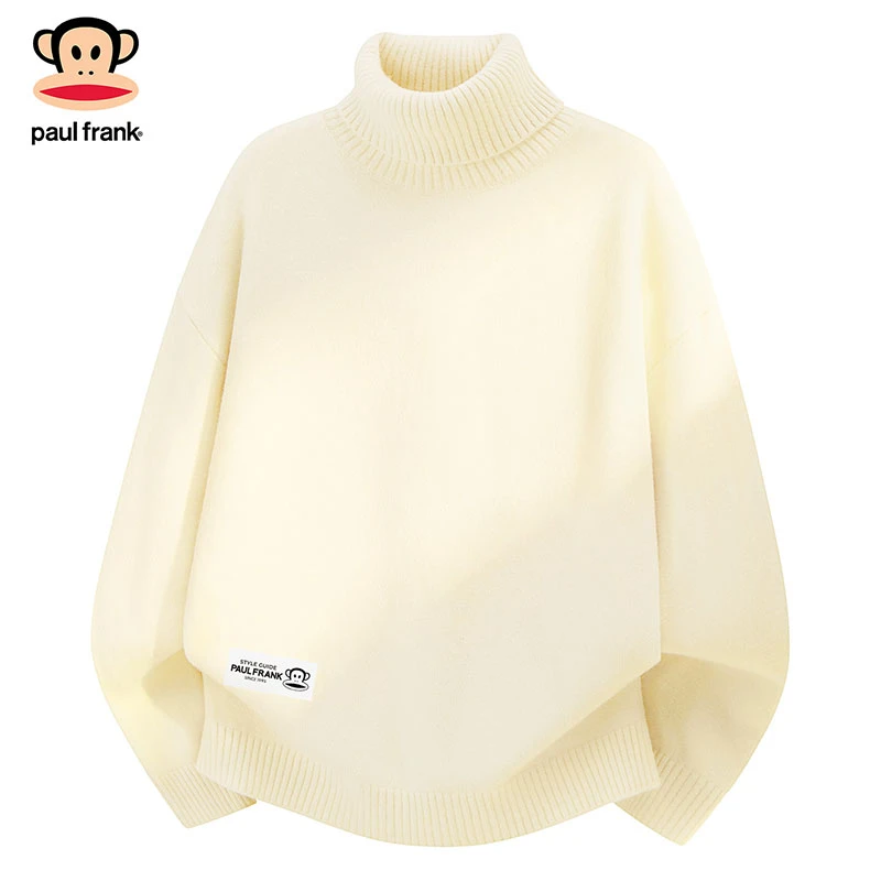 paul frank/大嘴猴男款加绒毛衣运动休闲高领青年亲肤套头针织衫