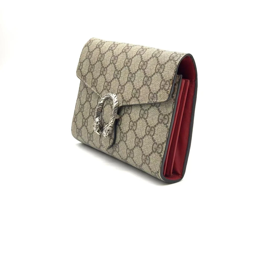 95新 GUCCI/古驰 老花拼红酒神woc链条包/