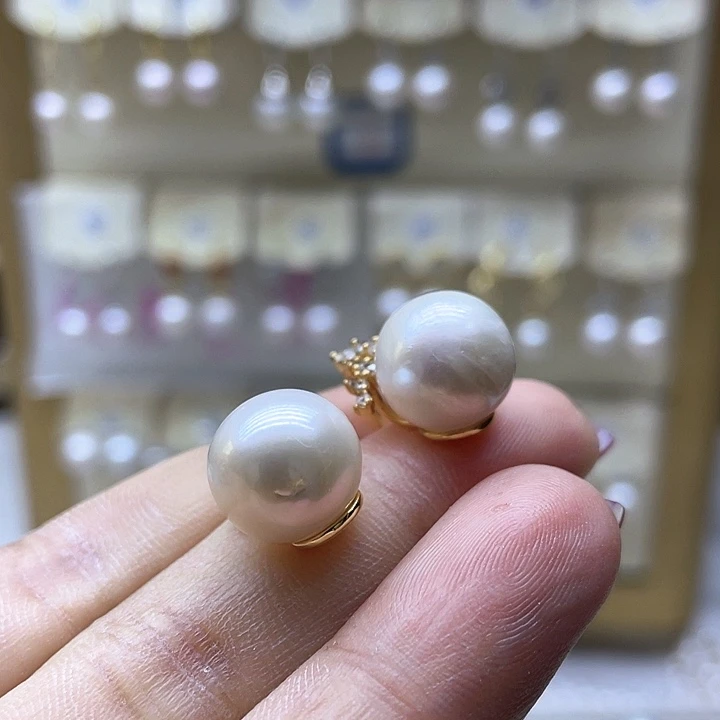 淡水珍珠耳饰银S925镶嵌