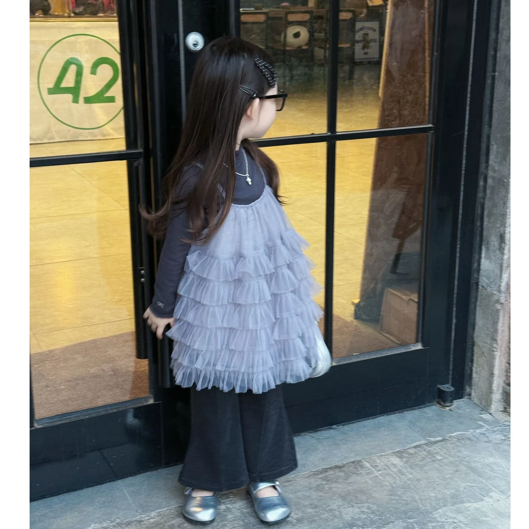 2025秋季新品韩版森系女童高级感吊带网纱蓬蓬蛋糕裙微喇裤套装