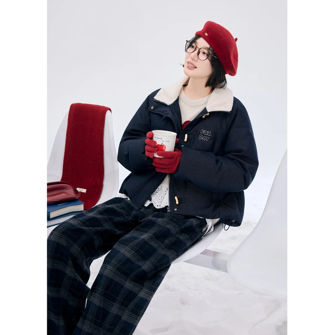 紫涵短款羊羔绒翻领羽绒服女2025年冬季新款鸭绒外套Z5Z11RS601