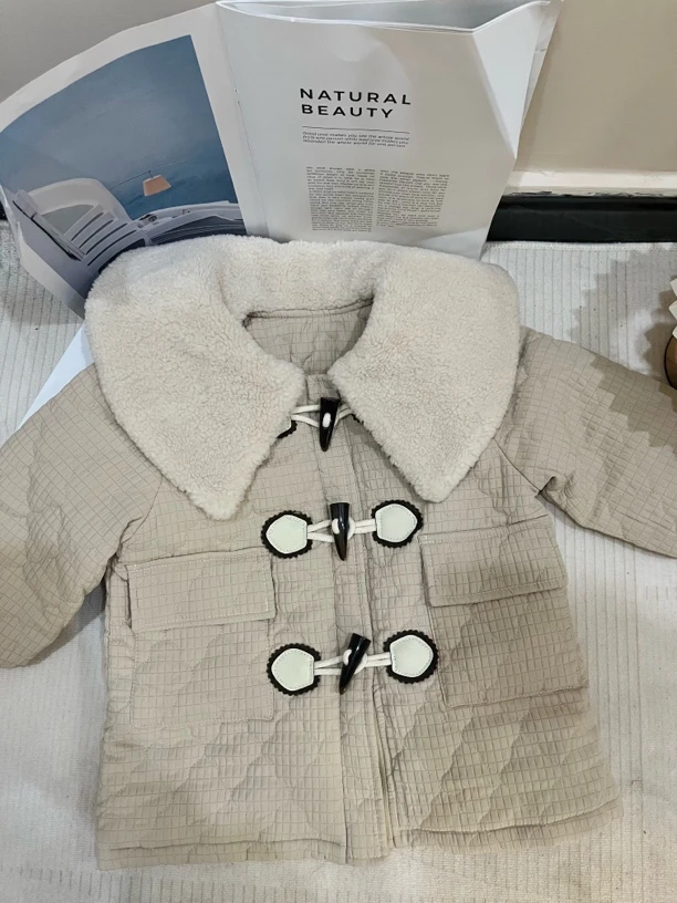 女童2024冬季加绒加厚中长款棉服外套