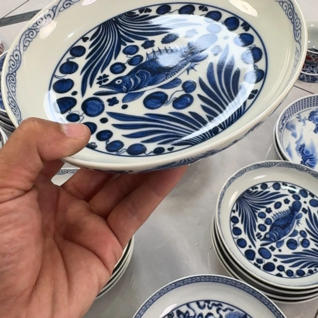 摆件陶青花鱼藻纹大壶承