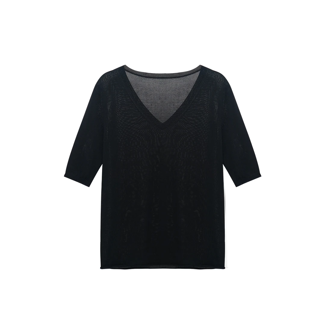 夏季纯色圆领黑色V领T恤速干常规款黑色春夏黑色47