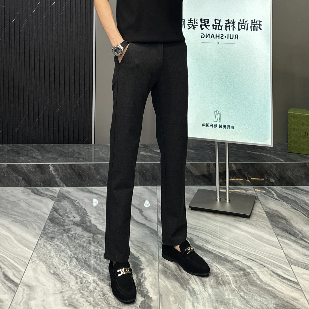 休闲裤男士立体剪裁拉链长裤时尚秋冬小直筒高定面料修身百搭2528