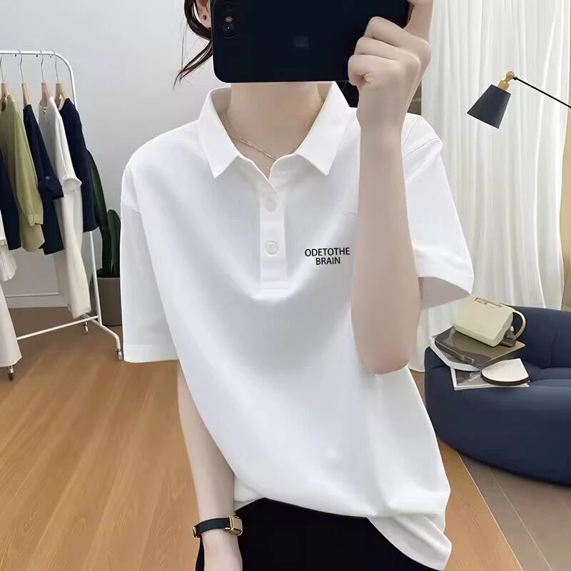多巴胺夏季简约短袖时尚打底衫棉质POLO领宽松欧货新款t恤女上衣
