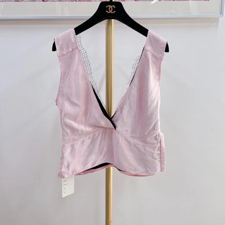 95新 MARNI 粉色缎面V领上衣 38码 /0750450013003