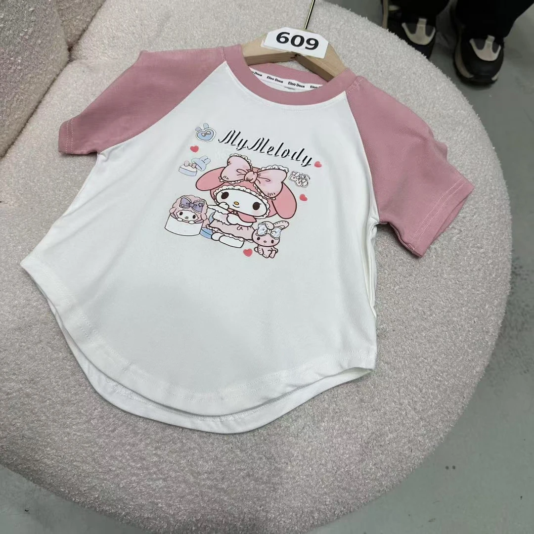 【609款】圆领女印花夏季短袖透气辣妹款儿童时尚休闲T恤