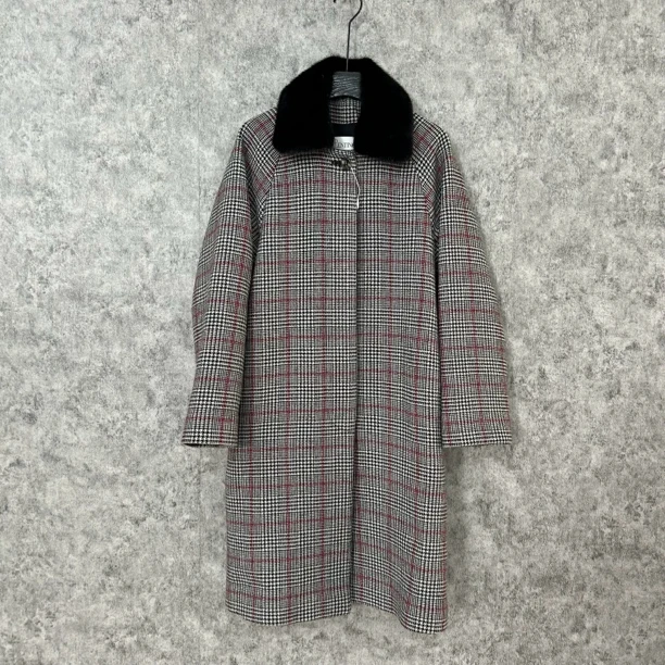 未使用 Valentino/华伦天奴 格纹毛领大衣外套
