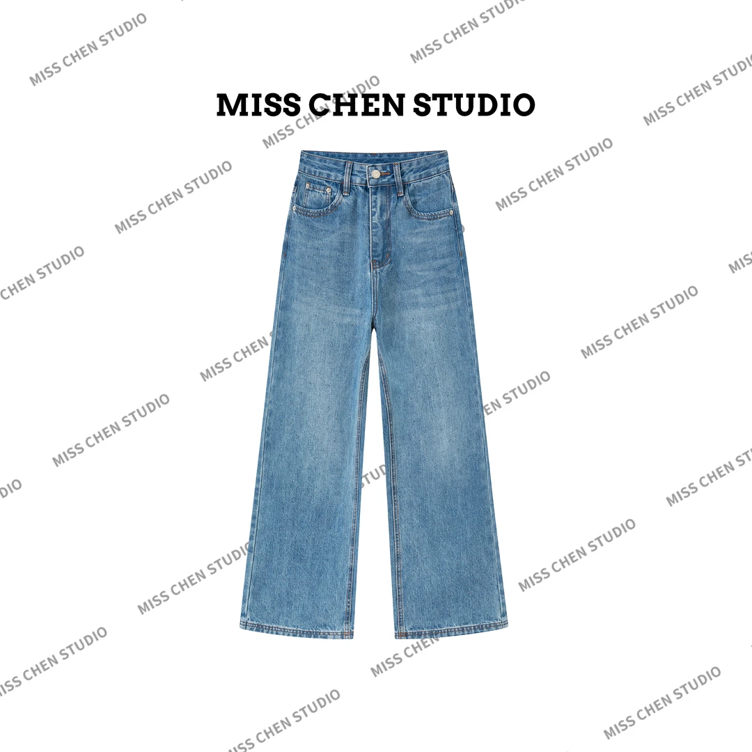 【闪闪惹人爱】秋季钻蓝阔腿牛仔裤 2025烫钻工艺时尚显瘦7709