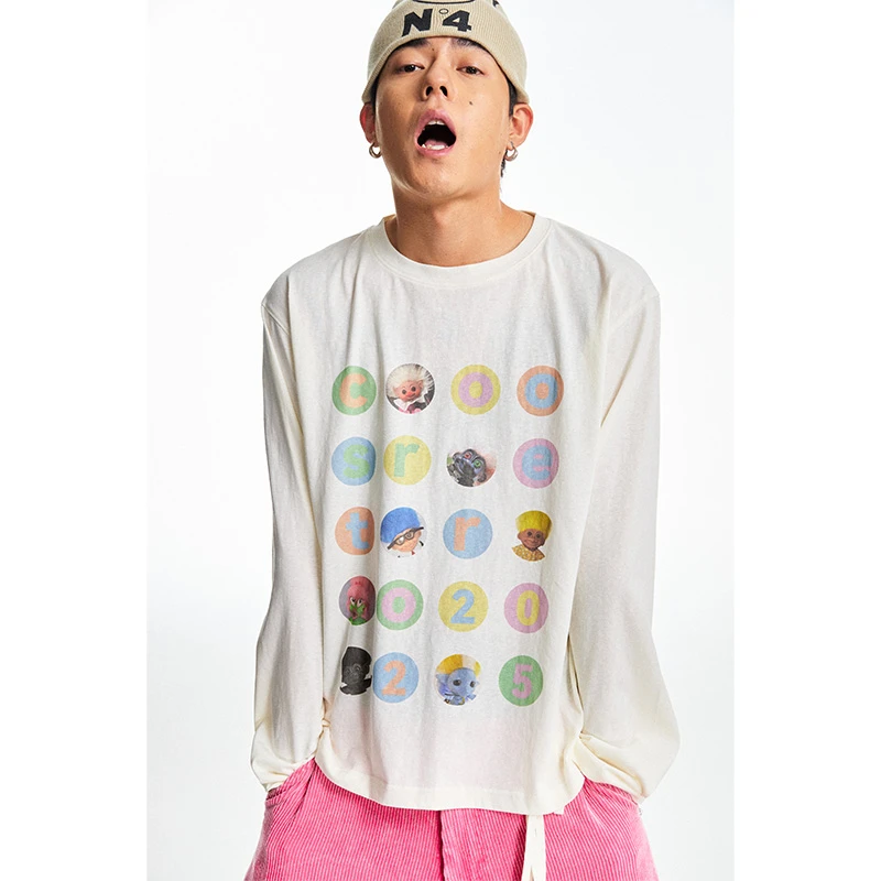 CoosRetro 《趣多多》新款男轻薄透气卡通印花长袖圆领宽松上衣