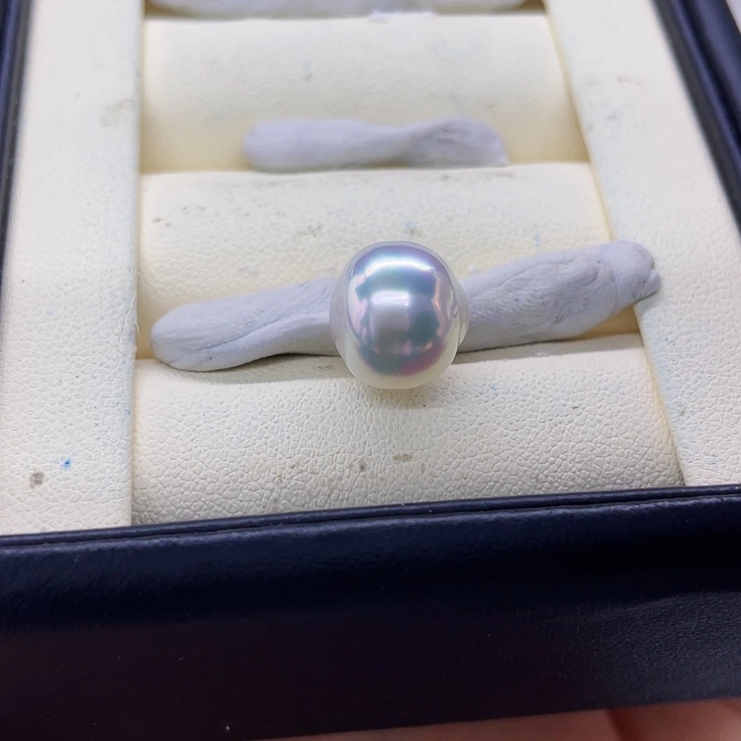 海水珍珠澳白炫彩裸珠银S925镶嵌澳白宝石光裸珠11-12m米