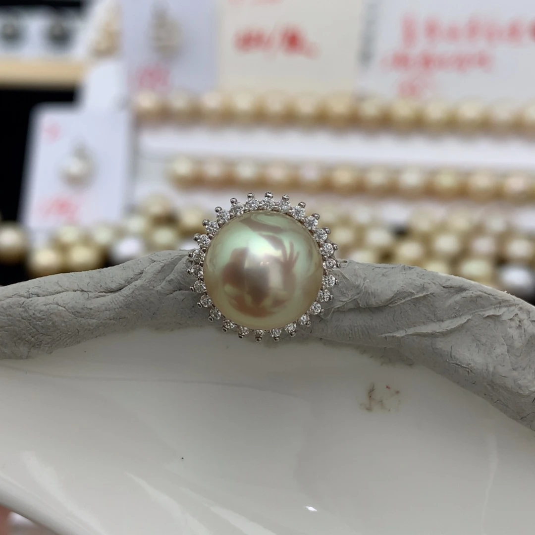 未镶嵌颈饰海水珍珠11.3mm干枯金珠极光炫彩裸珠