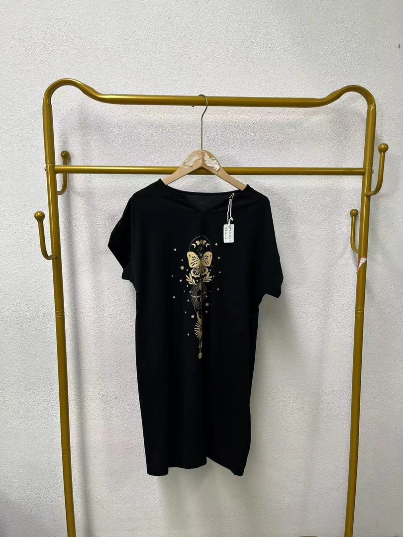 唯琳剪标   8仓A1-8-72-2款   黑色印花短袖连衣裙