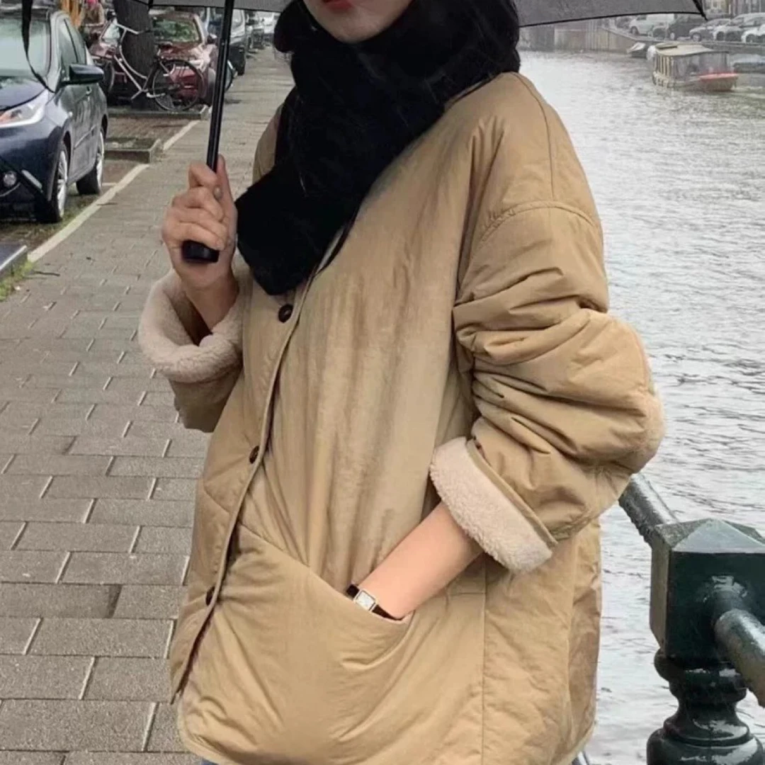 韩国东大门冬季vergamot气质棉服好看极简宽松圆领小个子外套