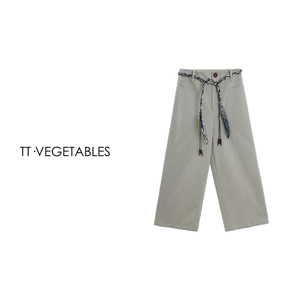 噢芬/小个子【辰思】纯棉高腰休闲裤2025抽绳丝带裤子阔腿裤521840