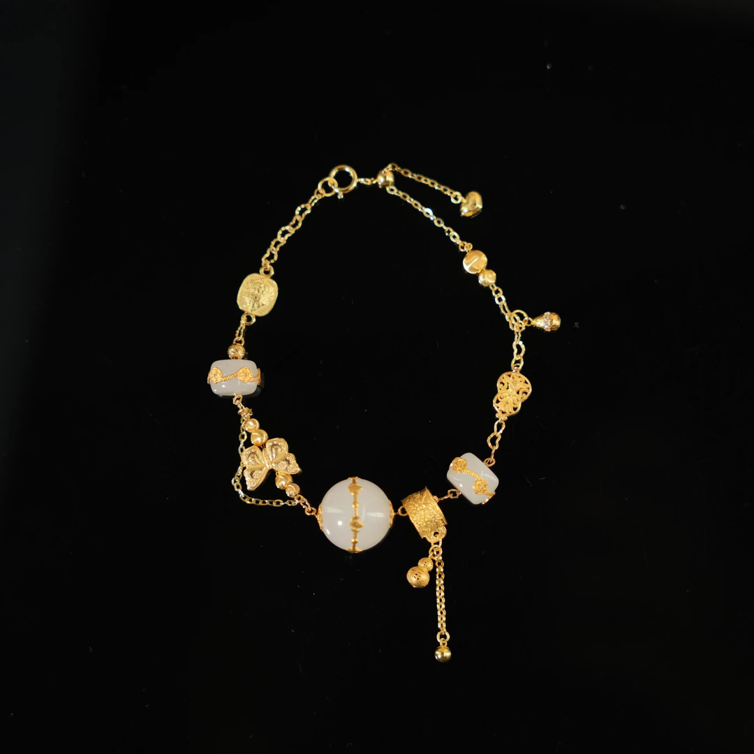 云间画-天然和田玉18K金手链