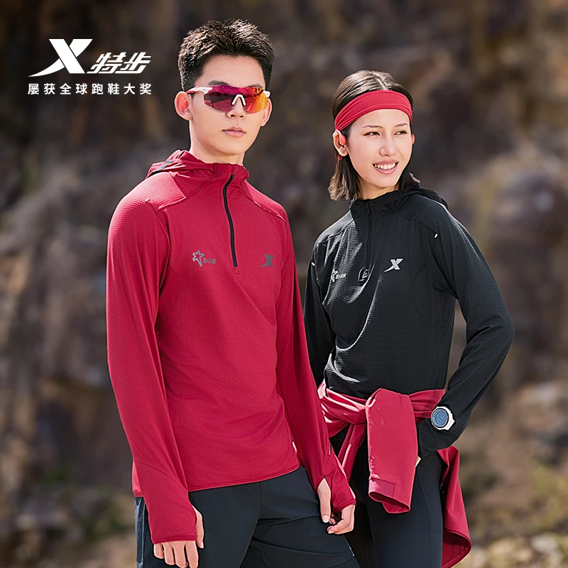 国人竞速秋冬版丨特步跑步长袖保暖针织衫修身打底T锁温弹性户外