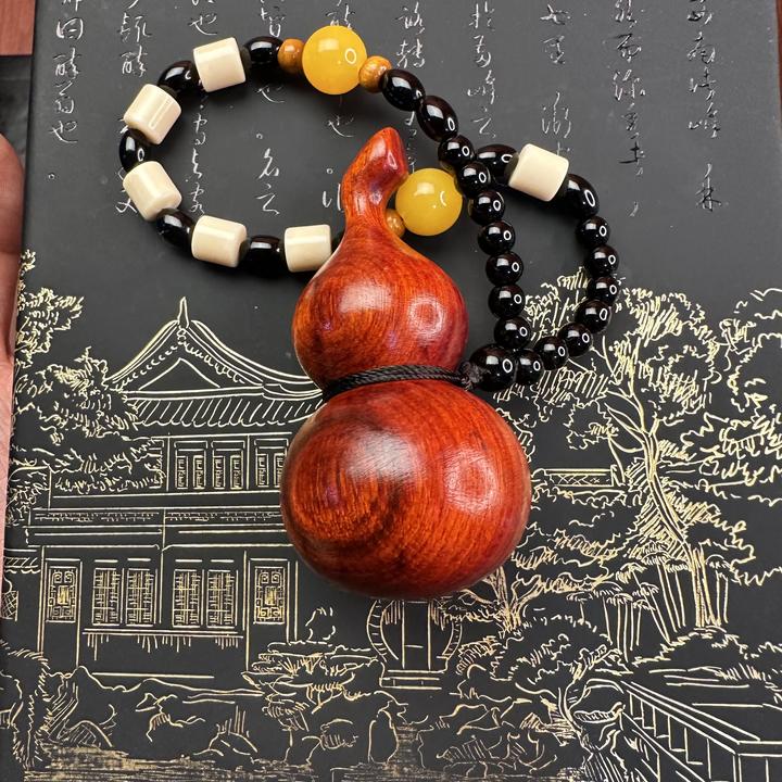 【百檀阁】紫檀葫芦福禄手把件