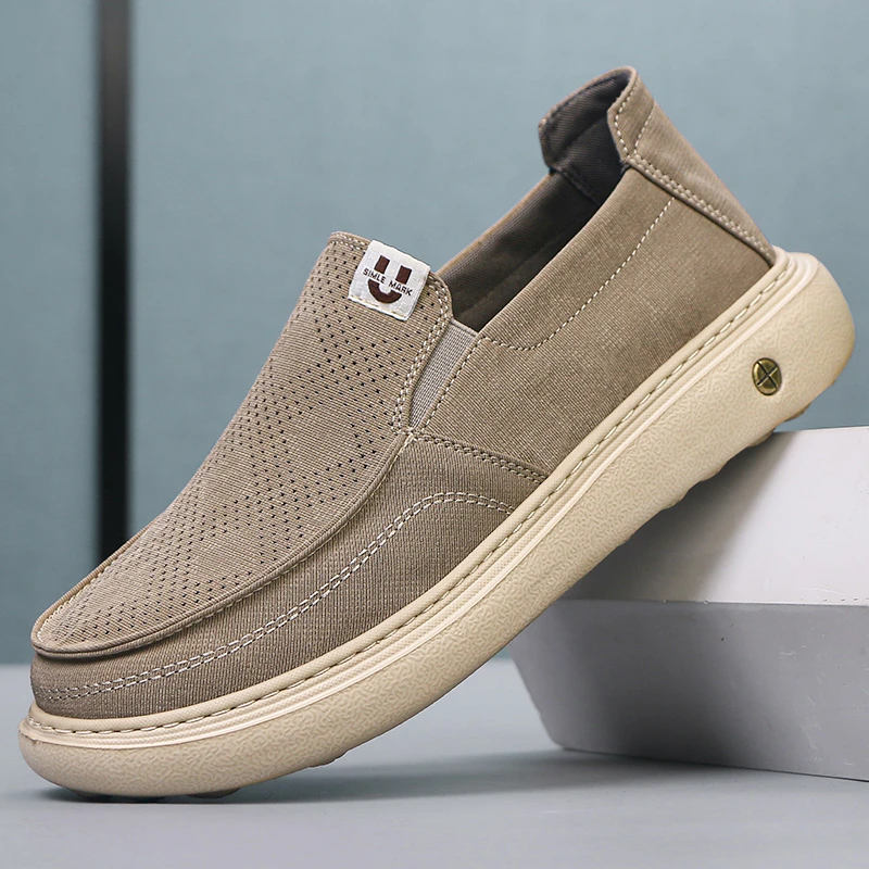 2025新款男鞋夏季透气轻便低帮时尚镂空男士软底一脚蹬休闲布鞋