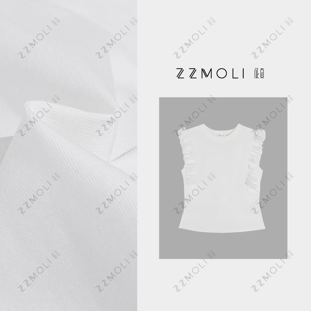 ZZMOLI夏季蕾丝花瓣袖T恤女款小飞袖显瘦上衣ZBY82049