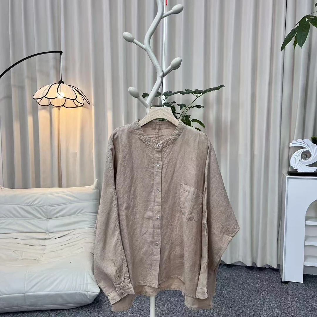 花璟与麻原创复古做旧单排扣长袖衬衫（衣长60-68胸围150）