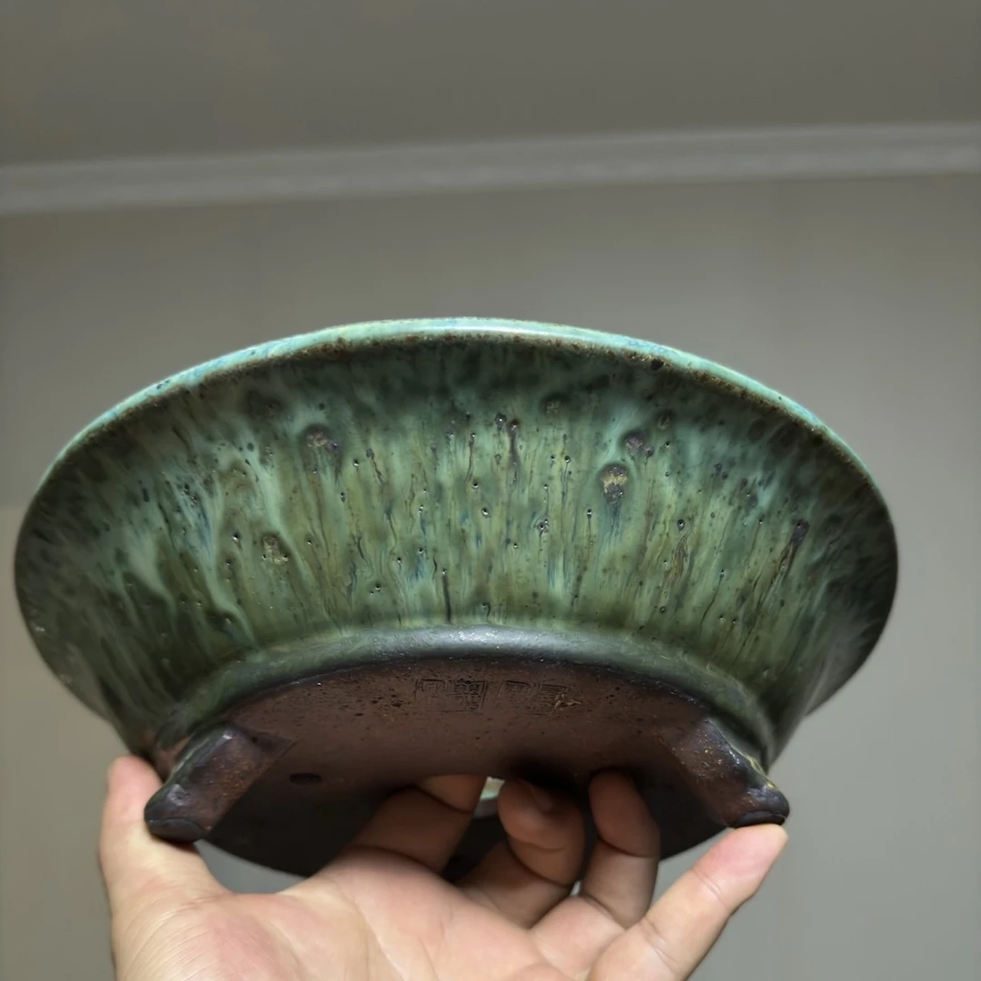 宜兴紫砂花盆高温钧釉大正和大口浅圆松柏枫陵水悬崖专用盆景花盆