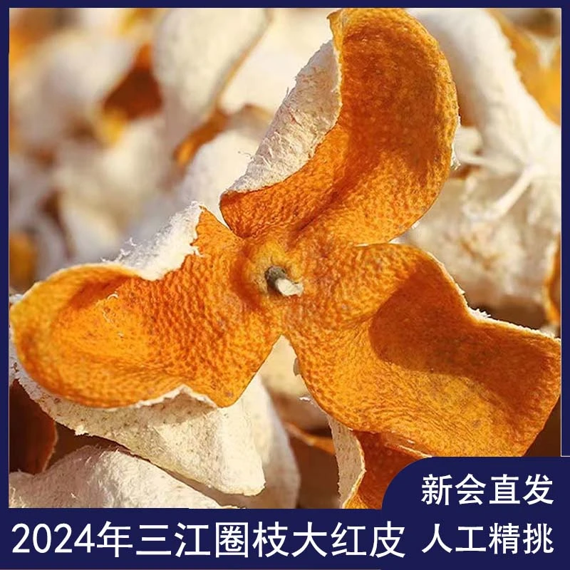 2024年正宗新会三江7年树龄大红圈枝柑大红整皮批发泡水泡茶