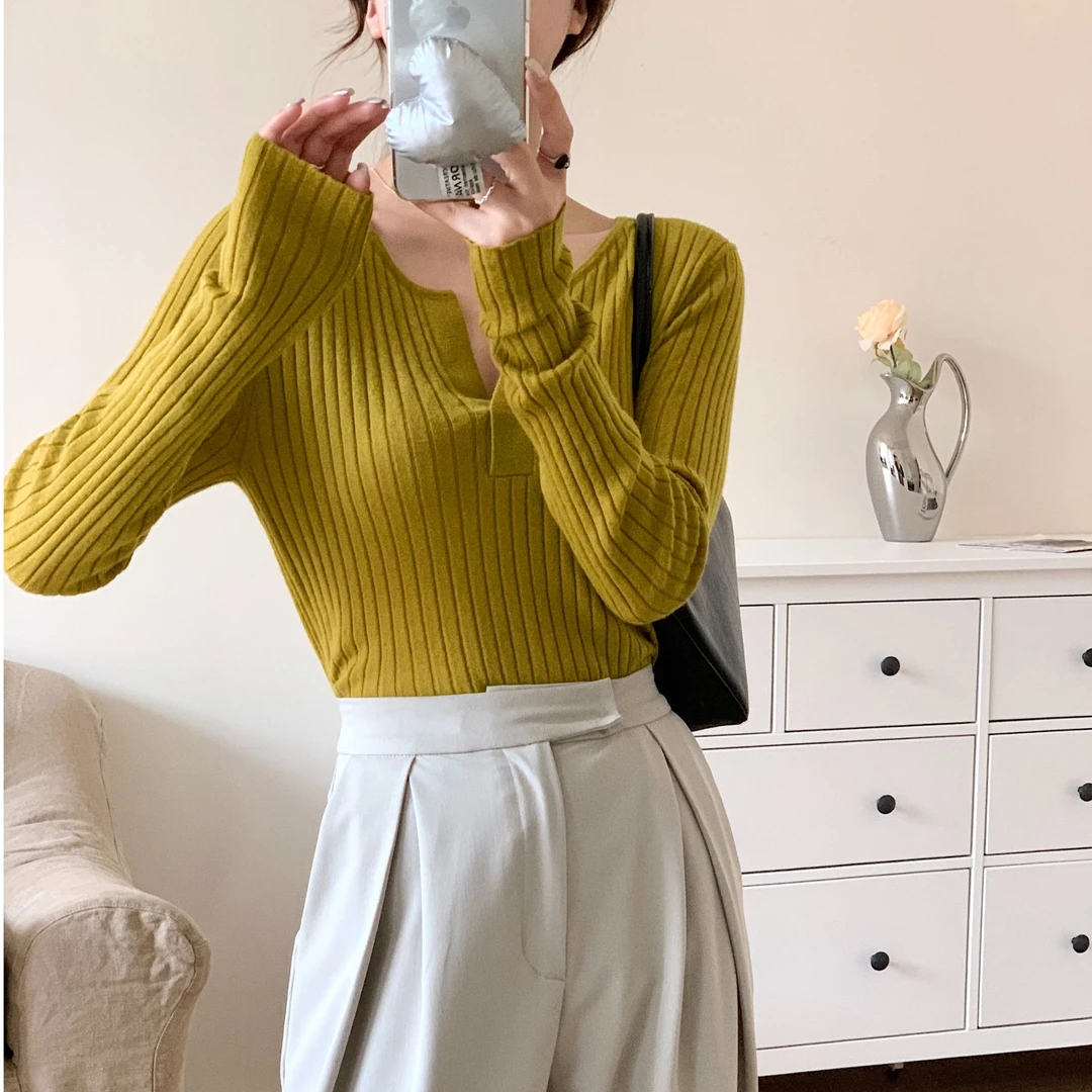 时尚百搭纯色羊毛衫WH-24095