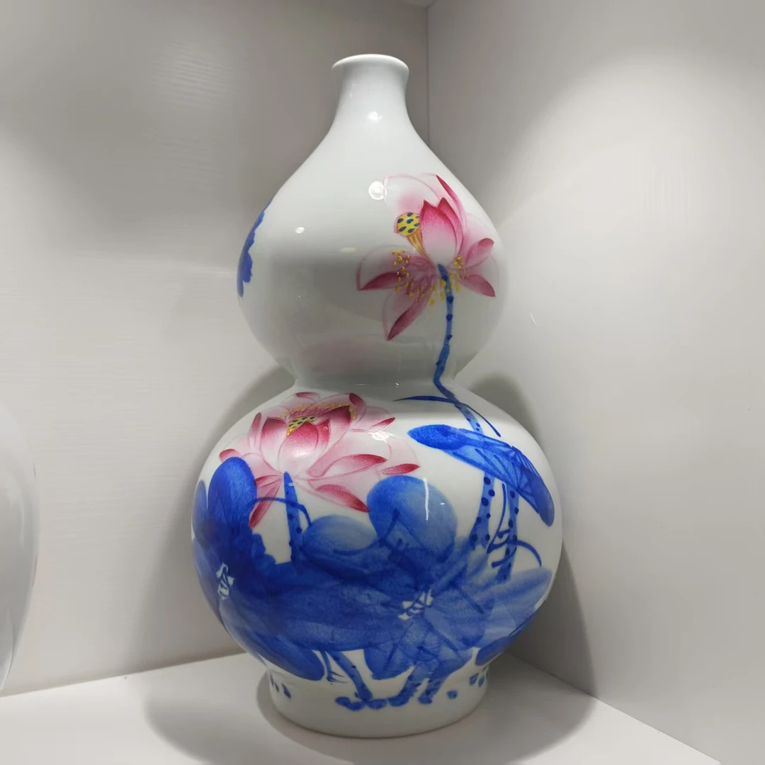 景德镇陶瓷手绘荷韵葫芦瓶