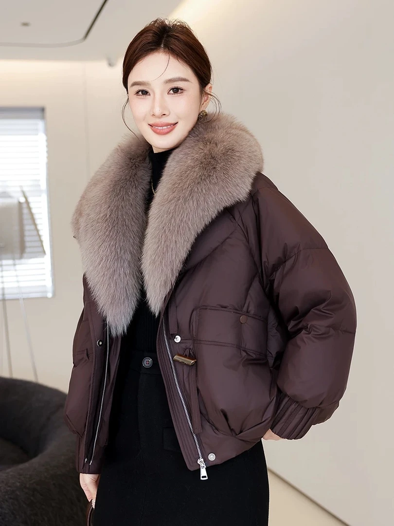 海宁鸭绒羽绒服女装皮草狐狸毛短款秋冬装短款百搭