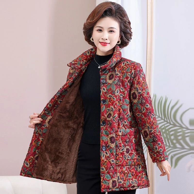 中年妈妈冬装加绒棉衣2025新款休闲加厚保暖棉袄中老年人洋气棉服