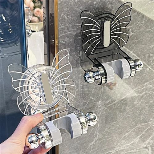蝴蝶吸盘花洒支架家用免打孔可移动万向调节花洒淋浴头固定神器