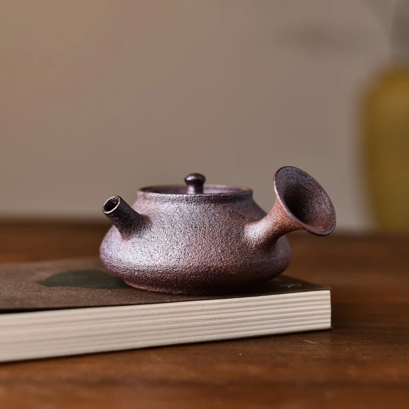 宏中 宜兴二号井紫泥侧把壶土窑松木裸烧柴烧功夫泡茶壶