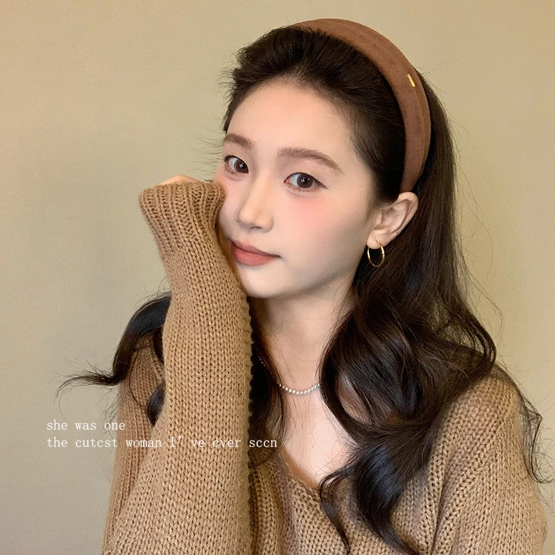 韩系纯色金标宽边褶皱发箍女高颅顶头箍气质发饰日常外戴压发头饰