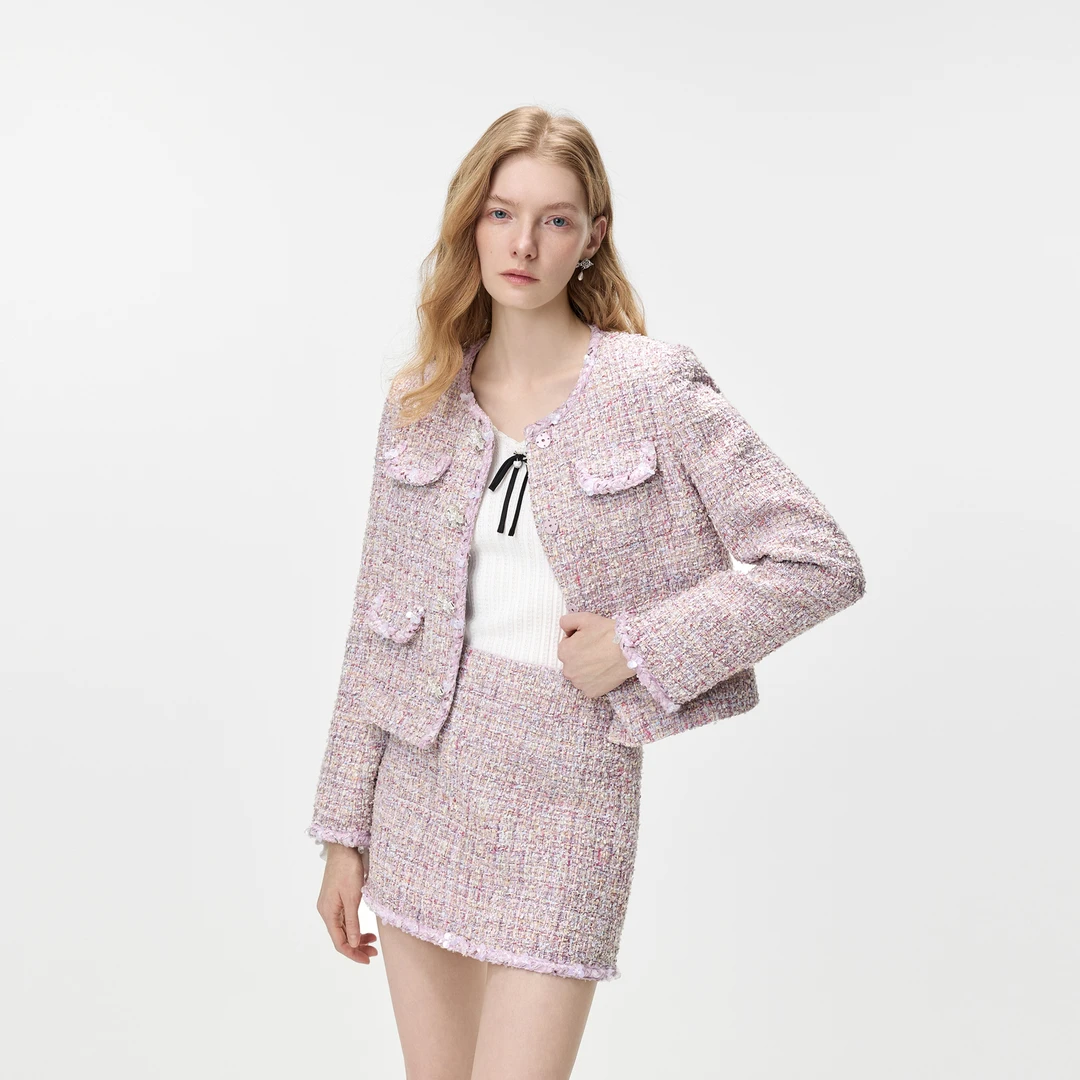 MISSCOCOON可可尼修身上衣女2026春季新款小香风圆领粗花呢短外套