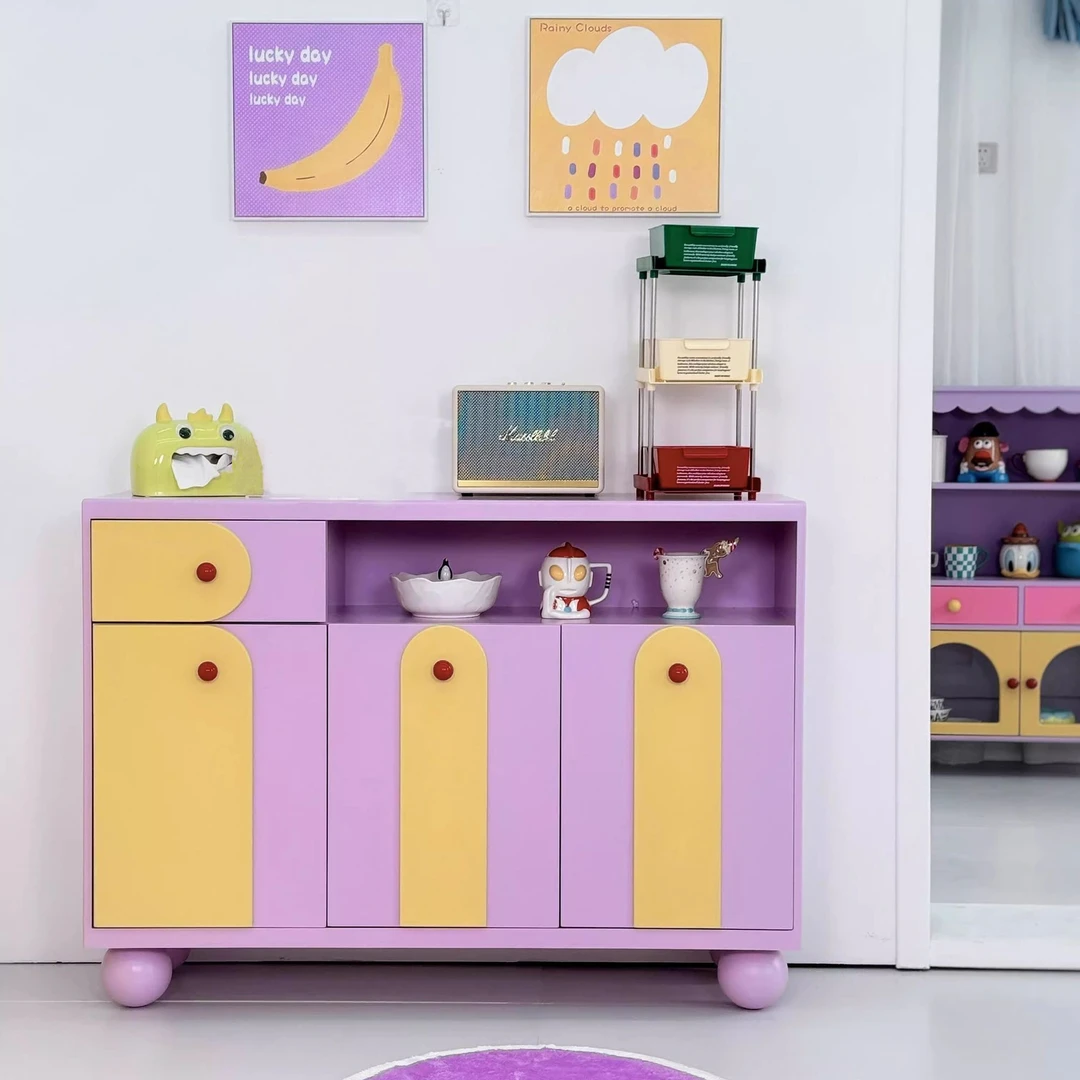 网红餐边柜多巴胺实木斗柜客厅收纳柜储物柜装饰柜餐边收纳柜