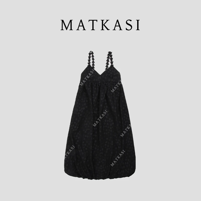 MATKASI 时尚设计感休常休闲百搭舒适感穿搭花朵肩带露背连衣裙