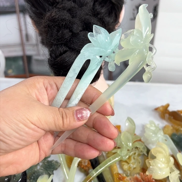 定制蛇纹石玉尹*伶毛货发饰