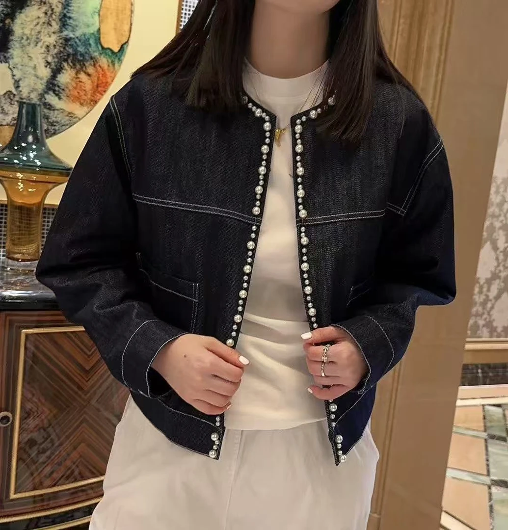 珍珠走边小香风时尚洋气减龄牛仔小上衣