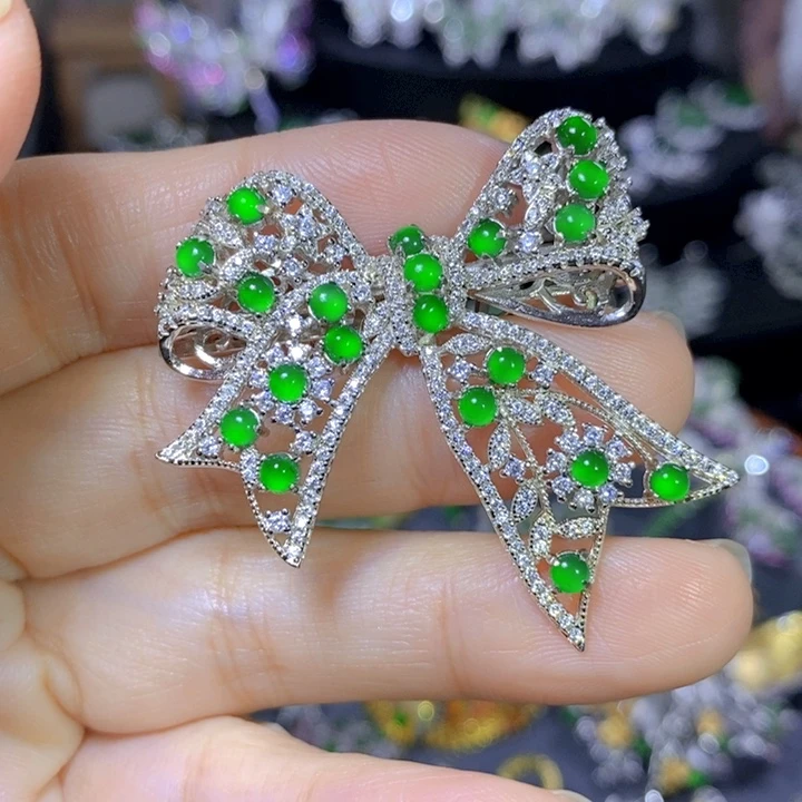 翡翠戒指银S925镶嵌天然翡翠