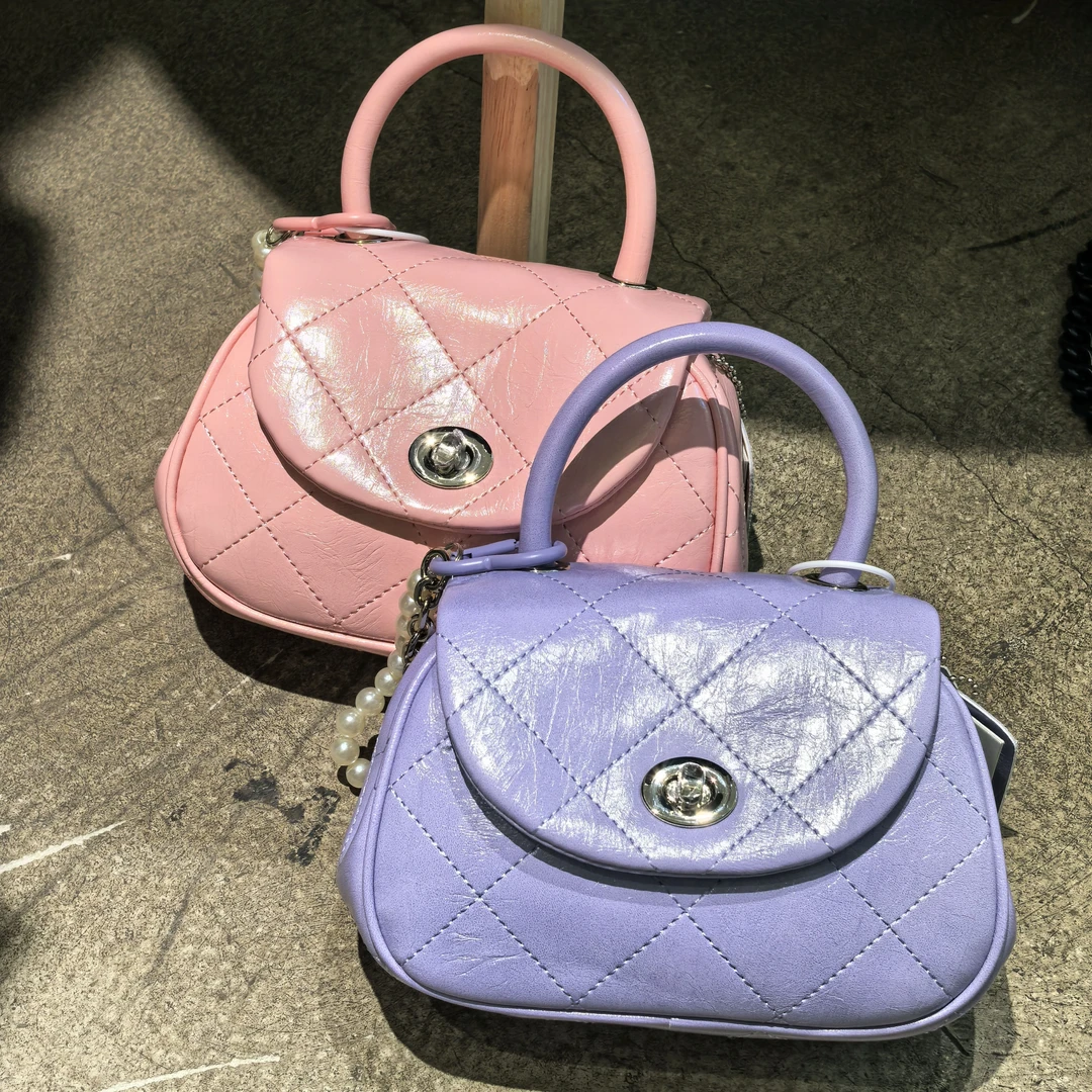 【BOBO优选】2025新款时髦韩系小众设计菱格链条手提小猪包马鞍包